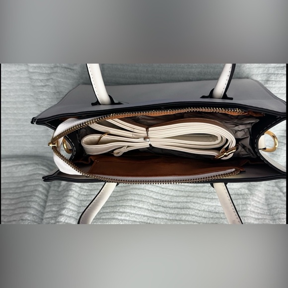 Women Crossbody Tote Bag PU Leather Tote Top Handle Satchel Shoulder Bag, White - Picture 13 of 14